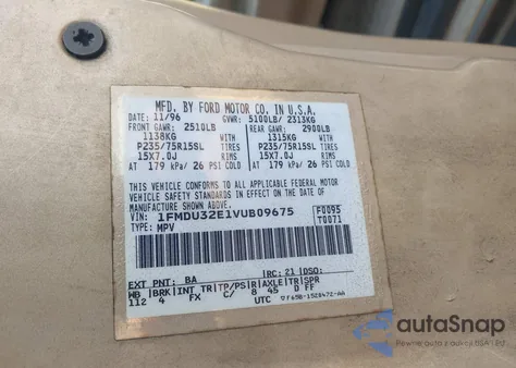 1997 Ford Explorer Eddie Bauer/Limited/Xl/Xlt from USA, damaged, VIN 1FMDU32E1VUB09675